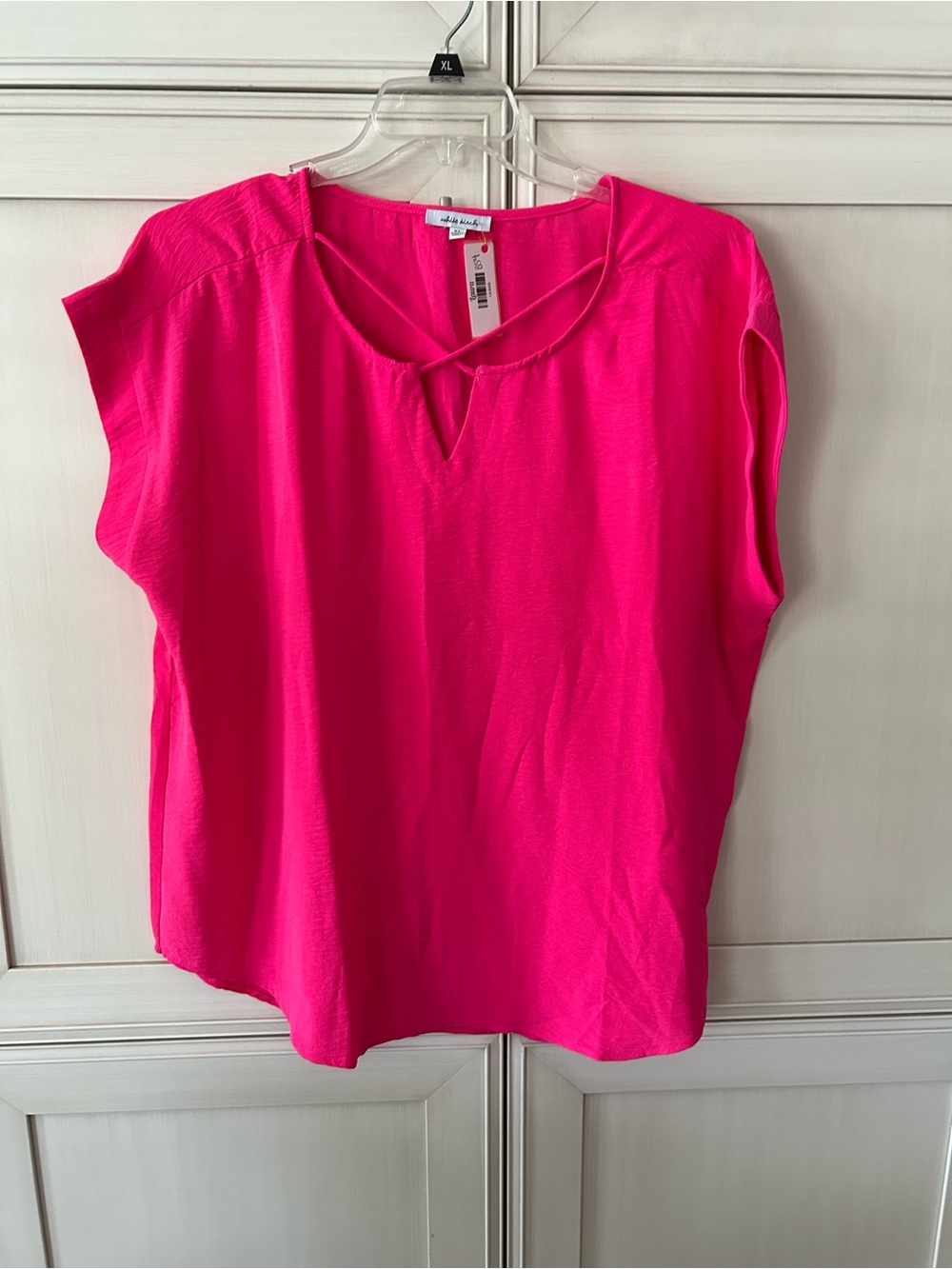 white birch Bright Fuchsia Short Sleeve Crisscross Blouse